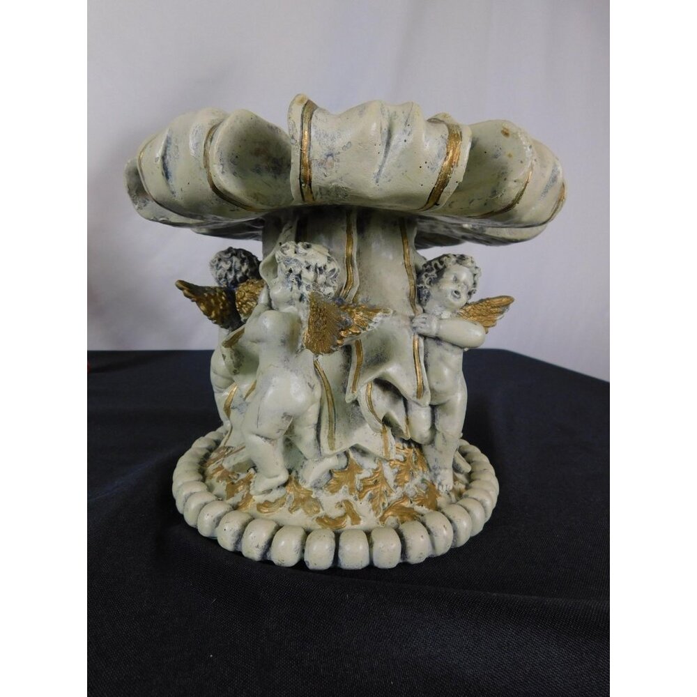 Baroque Cherub Compote Bowl 8" Gold Resin Pedestal - Picture 4 of 11
